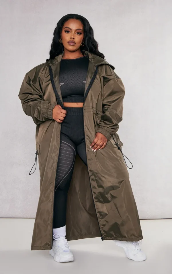 Plus Khaki Toggle Detail Midi Windbreaker