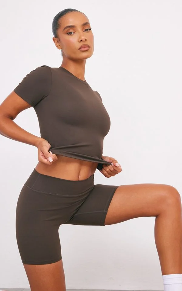 Espresso Ultimate Sculpt Longline Short Sleeve Gym Top