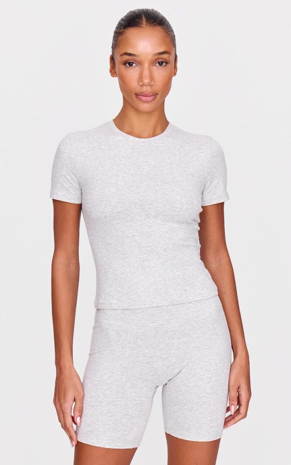 Ash Grey Marl Ultimate Sculpt Longline Short Sleeve Gym Top