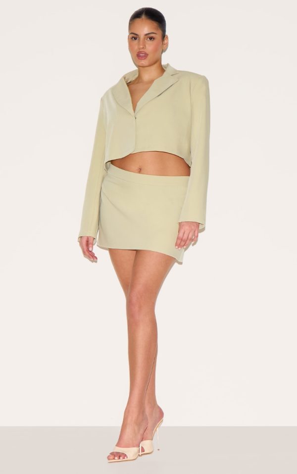 Plus Sage Green Tailored Woven Bow Detail Micro Mini Skirt