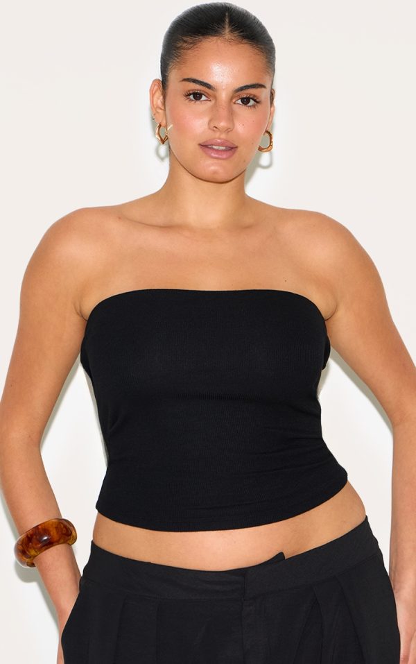 Plus Black Soft Rib Bandeau Top