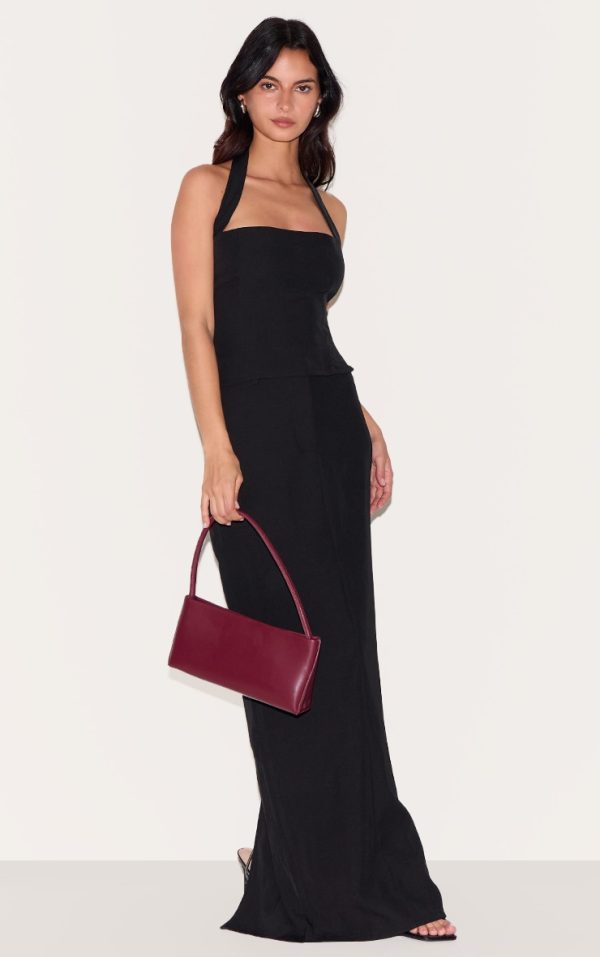Black Tailored Woven Pocket Detail Maxi Skirt