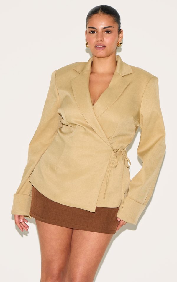 Plus Taupe Super Boxy Tie Side Blazer