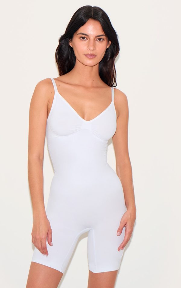 White Mid Thigh Shapewear Bodysuit
