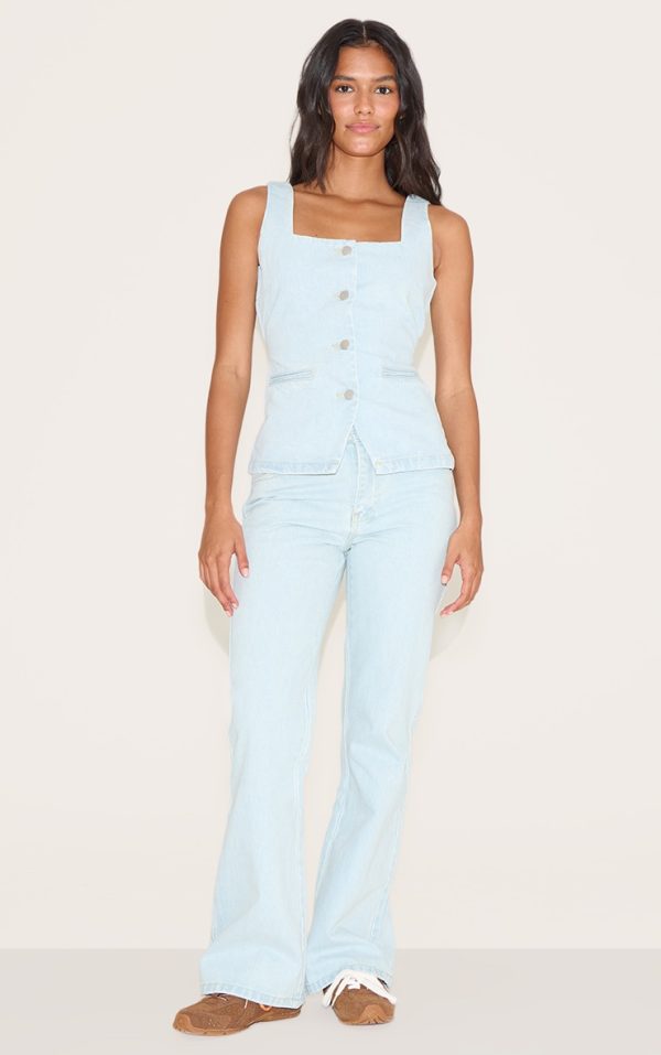 Light Blue Mid Waist Straight Leg Jeans
