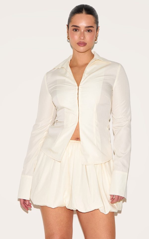 Shape Butter Cream Hook & Eye Split Front Cinched Shirt