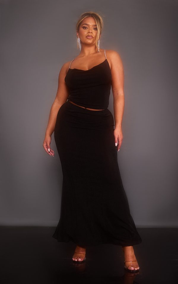 Shape Black Slinky Acetate Low Rise Maxi Skirt