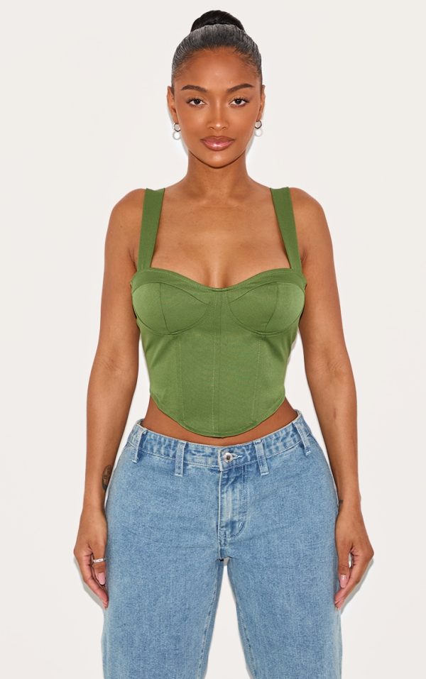 Shape Khaki Woven Corset Crop Top