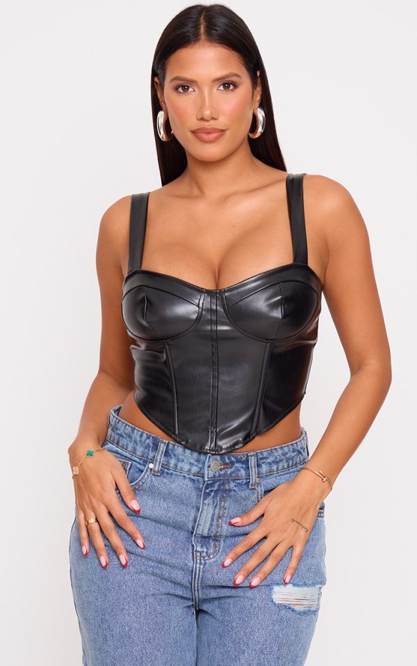 Shape Black Faux Leather Corset Crop Top