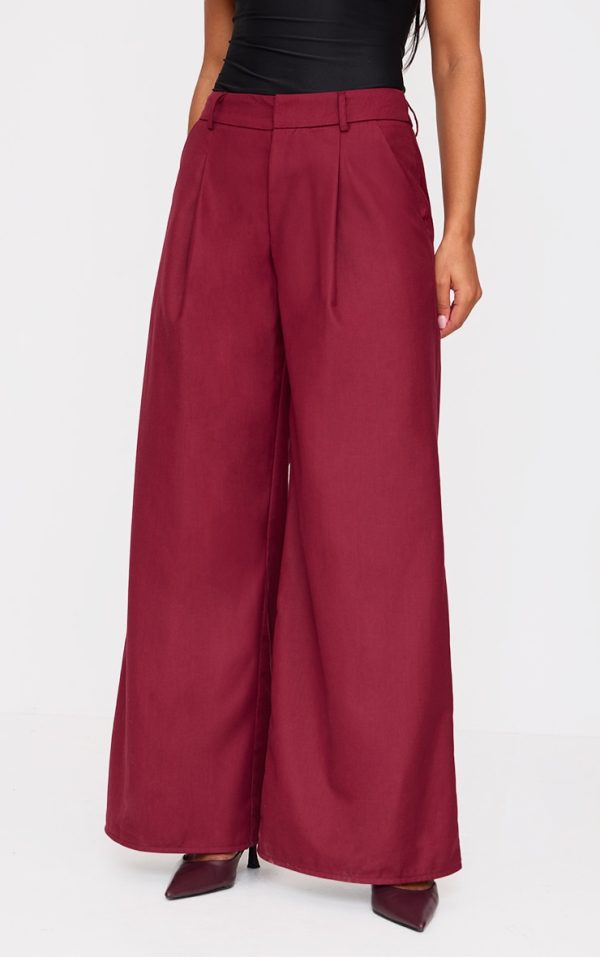 Plum Woven Double Pleat Wide Leg Pants