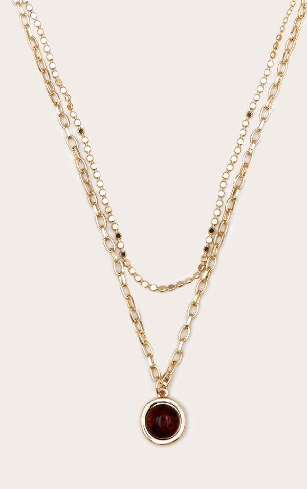 Gold Resin Pendant Multi Layered Necklace