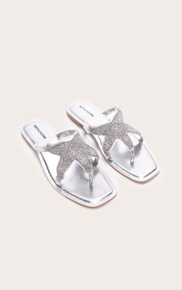 Silver Beaded Star Toe Thong Sandals