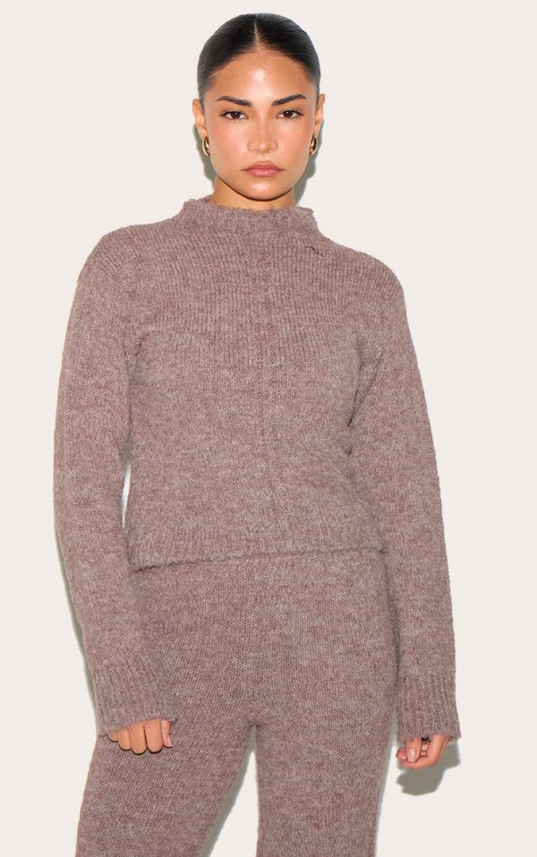 Petite Chocolate Knit Long Sleeve Sweater