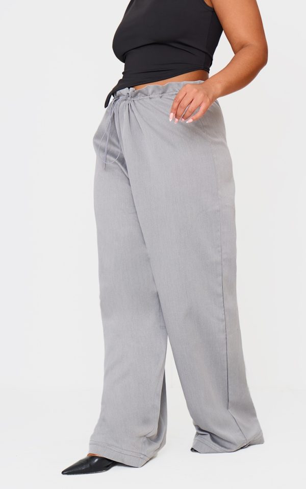 Plus Charcoal Woven Drawstring Waistband Straight Leg Pants