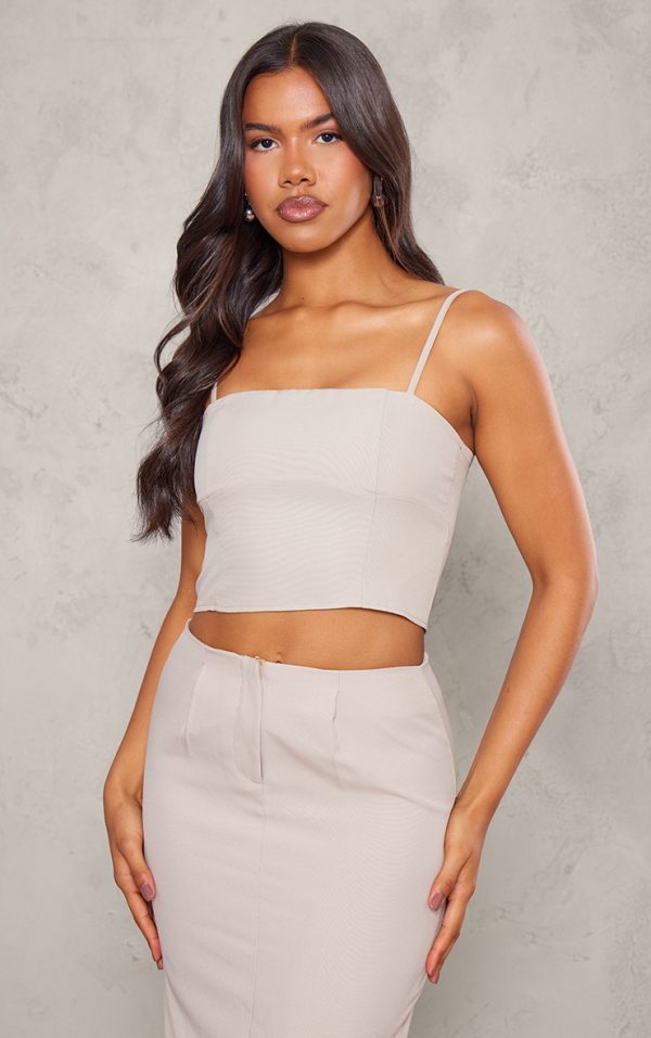 Stone Woven Straight Neck Cami Top