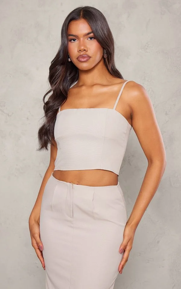 Stone Woven Straight Neck Cami Top