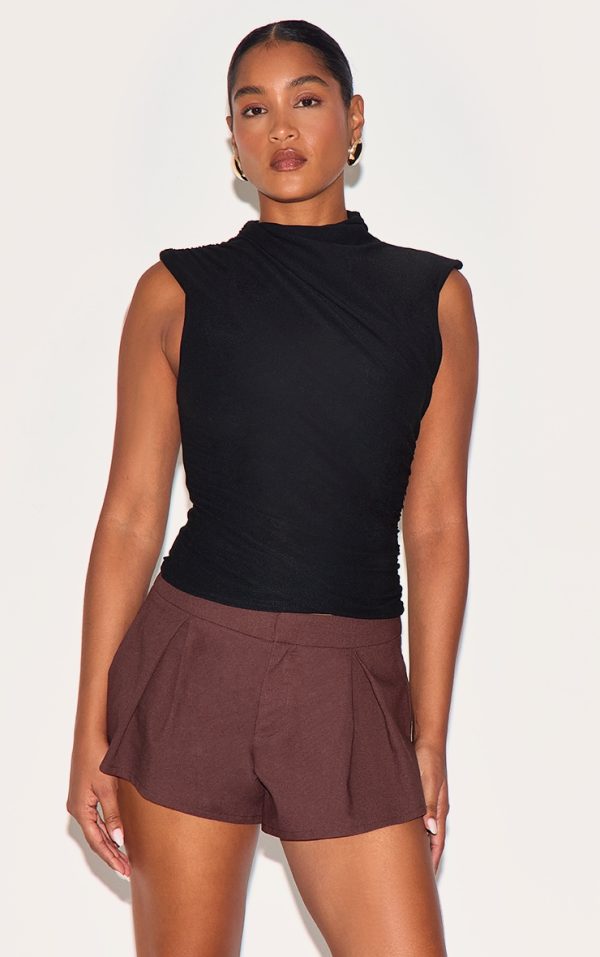 Black Soft Touch Ruched Detail Long Top
