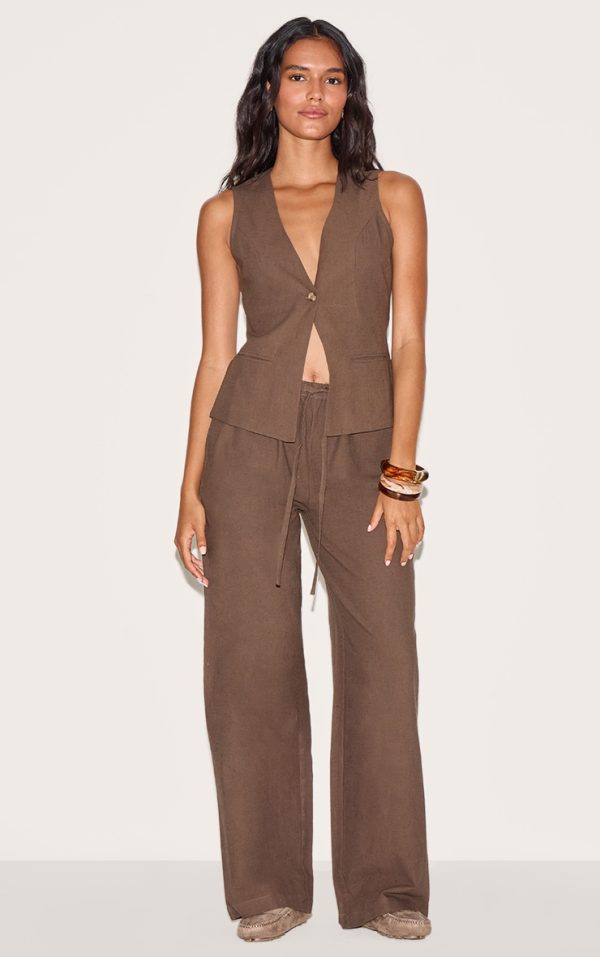 Deep Chocolate Drawstring Wide Pants