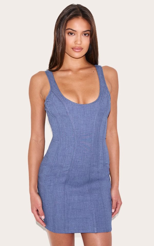 Navy Woven Corset Detail Mini Dress