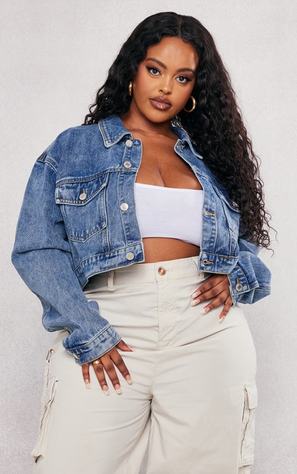Plus Vintage Wash Cropped Denim Jacket