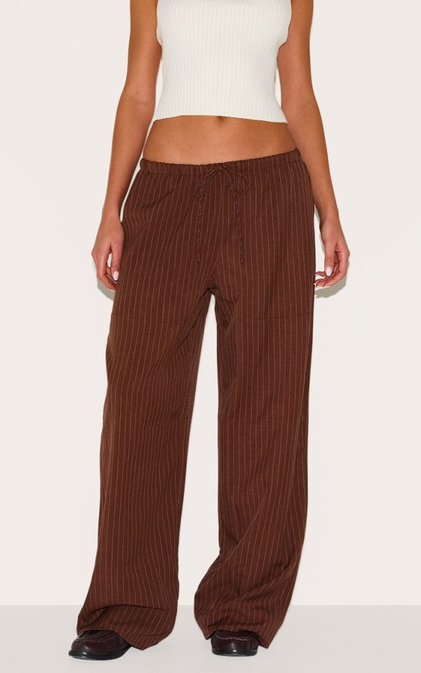Chocolate Pinstripe Woven Drawstring Low Rise Relaxed Pants