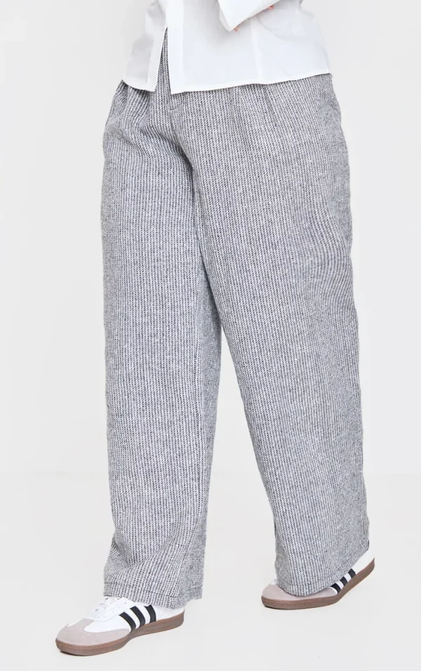 Plus Grey Tweed Low Rise Straight Leg Pants