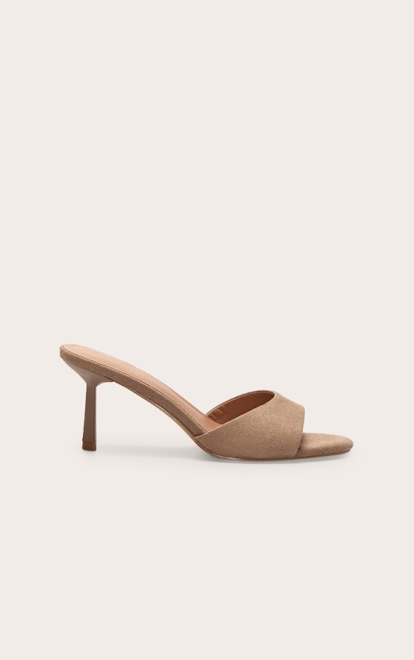 Wide Fit Mushroom Faux Suede Round Toe Mid Stiletto Heel Mules