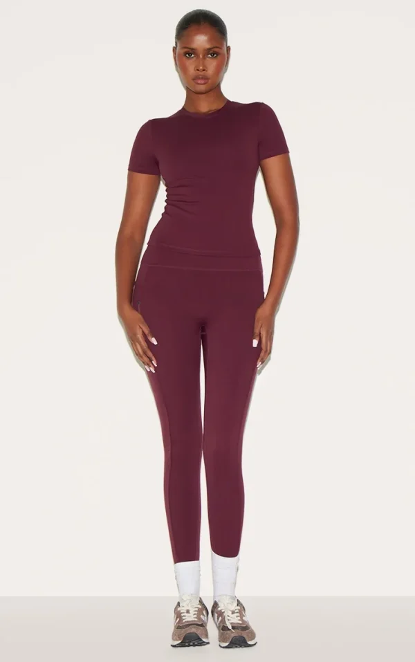 Burgundy Sculpt Side Pocket Gym Leggings
