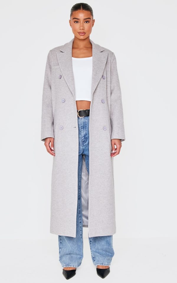 Light Grey Wool Look Oversized Drop Shoulder Maxi Coat