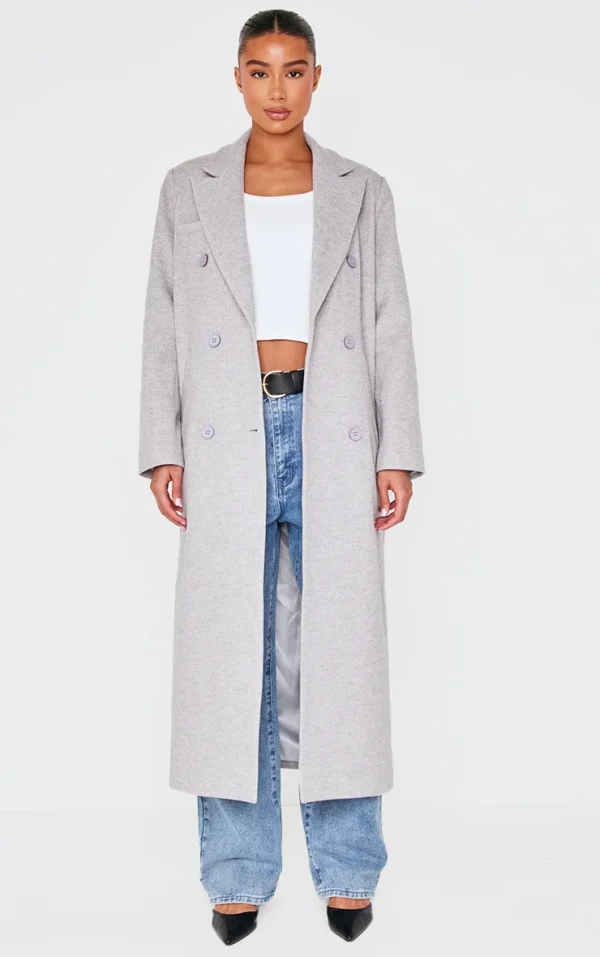 Light Grey Wool Look Oversized Drop Shoulder Maxi Coat