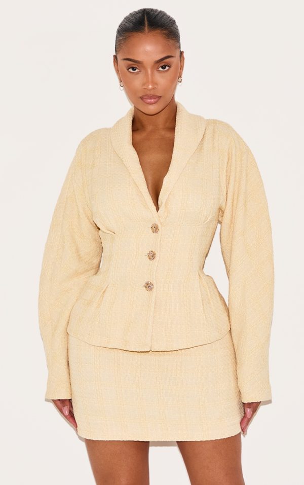 Shape Vanilla Premium Buckle Cinched Cocoon Sleeve Hammered Button Blazer
