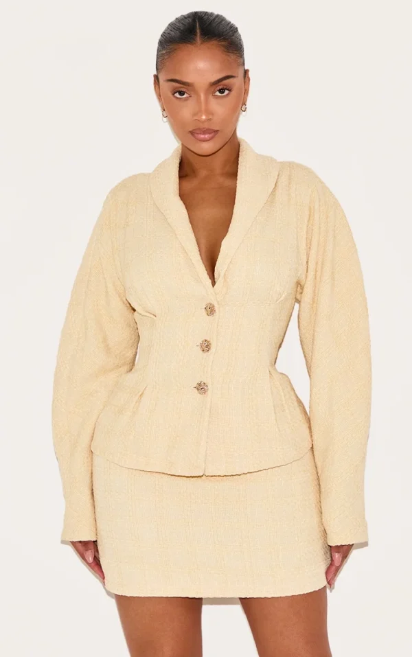 Shape Vanilla Premium Buckle Cinched Cocoon Sleeve Hammered Button Blazer