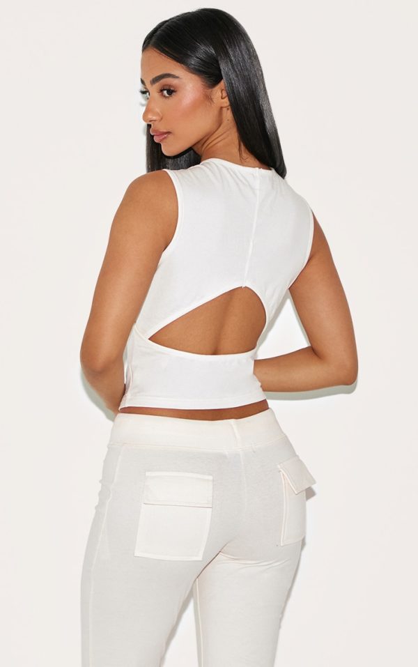Petite Cream Open Back Sleeveless Top