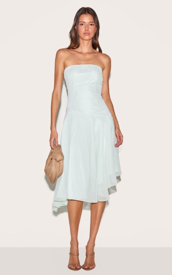 Sage Bandeau Asymmetric Hem Midaxi Dress