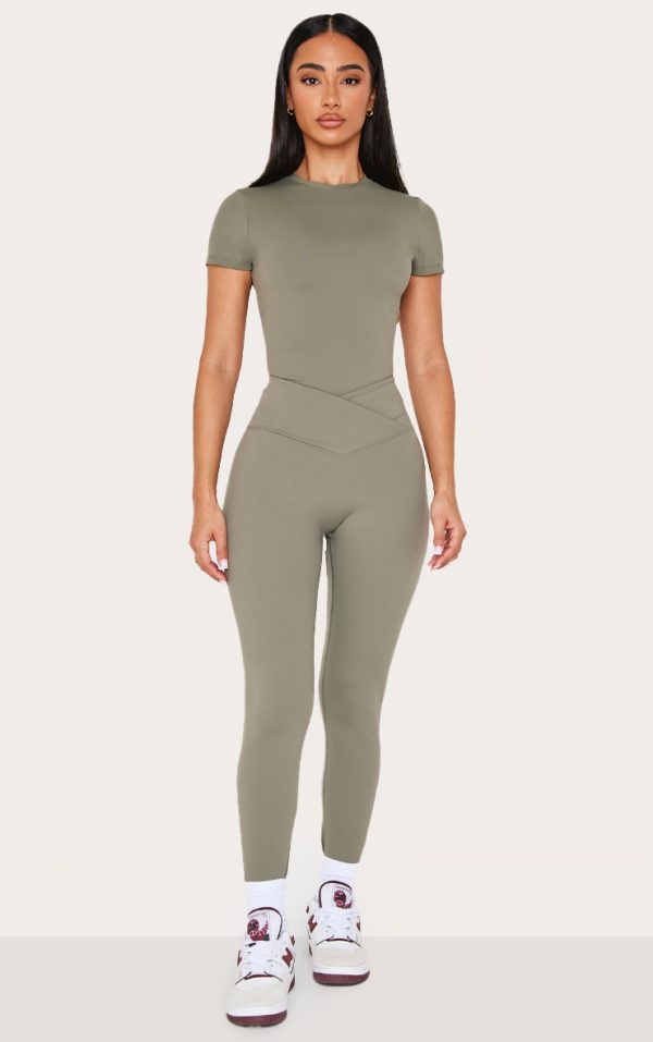 Petite Olive Sculpt Wrap Waist Gym Leggings