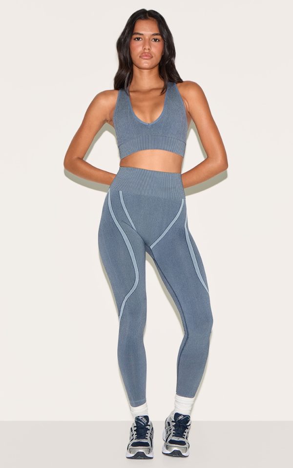 Midnight Blue Ribbed Seamless High Waisted Leggings