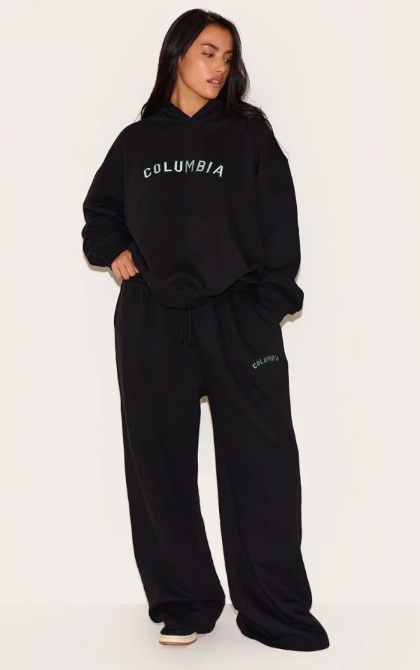 Plus Black Columbia Embroided Sweatpants