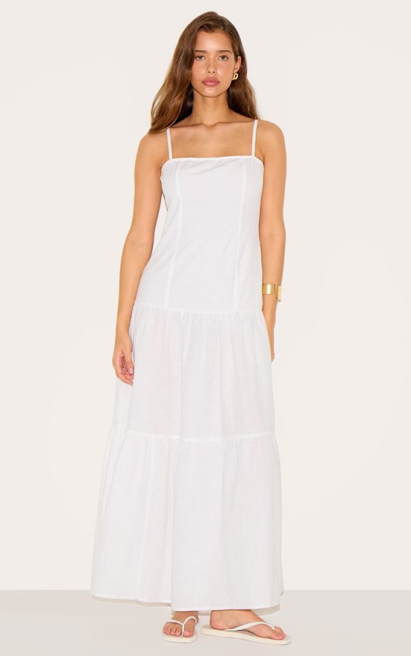 White Corset Dropped Waist Maxi Dress