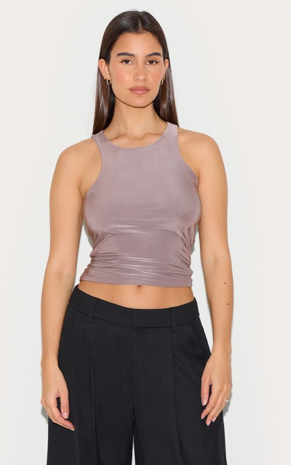 Mushroom Soft Touch Asymmetric Hem Racer Vest