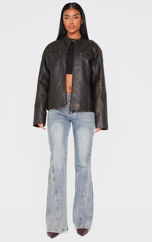 Black Detailed Shoulder Biker Jacket