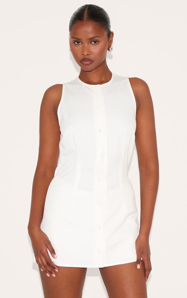 White Woven Full Button Down A Line Skort Romper