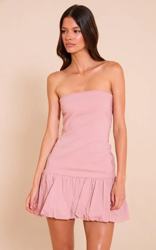 Blush Stretch Woven Bandeau Puffball Dress