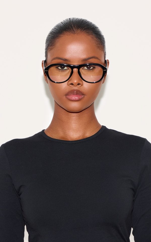 Black Round Aviator Blue Light Readers
