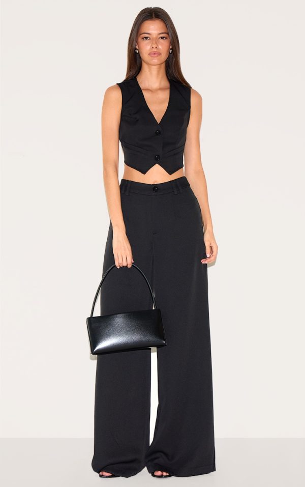 Deep Black Woven Double Belt Loop Suit Pants