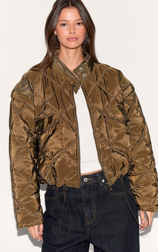 Khaki Cropped Quilted Jacket