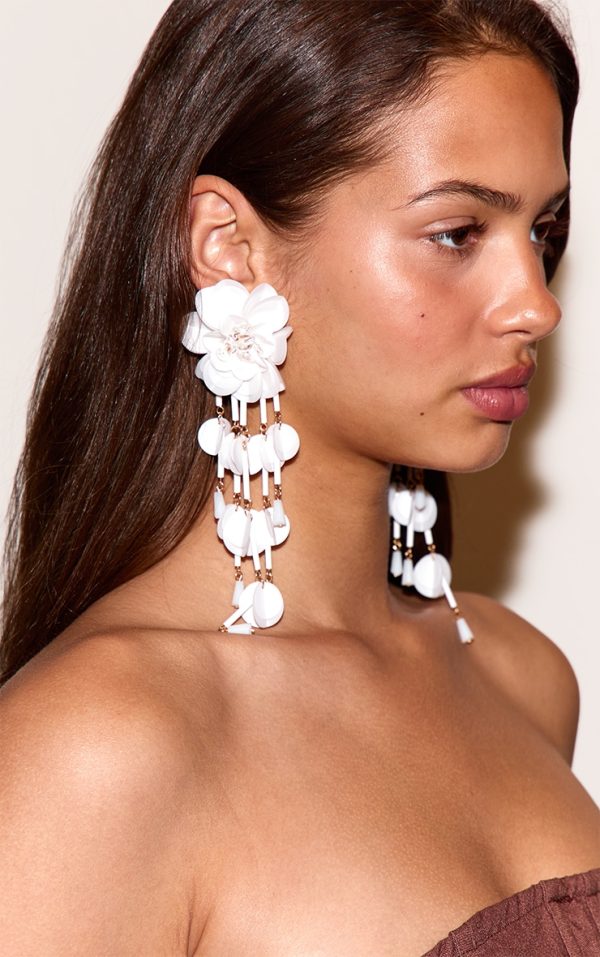 Cream Statement Floral Drape Earrings