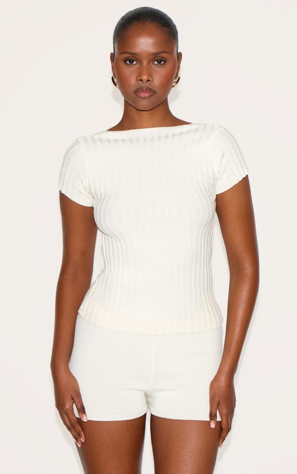 Cream Rib Knit Backless Top