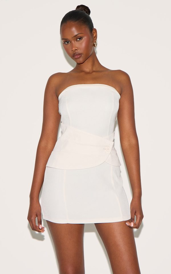 Butter Yellow Woven Wrap Button Bandeau Mini Dress