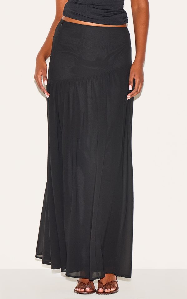 Black Asymmetric Drop Waist Maxi Skirt