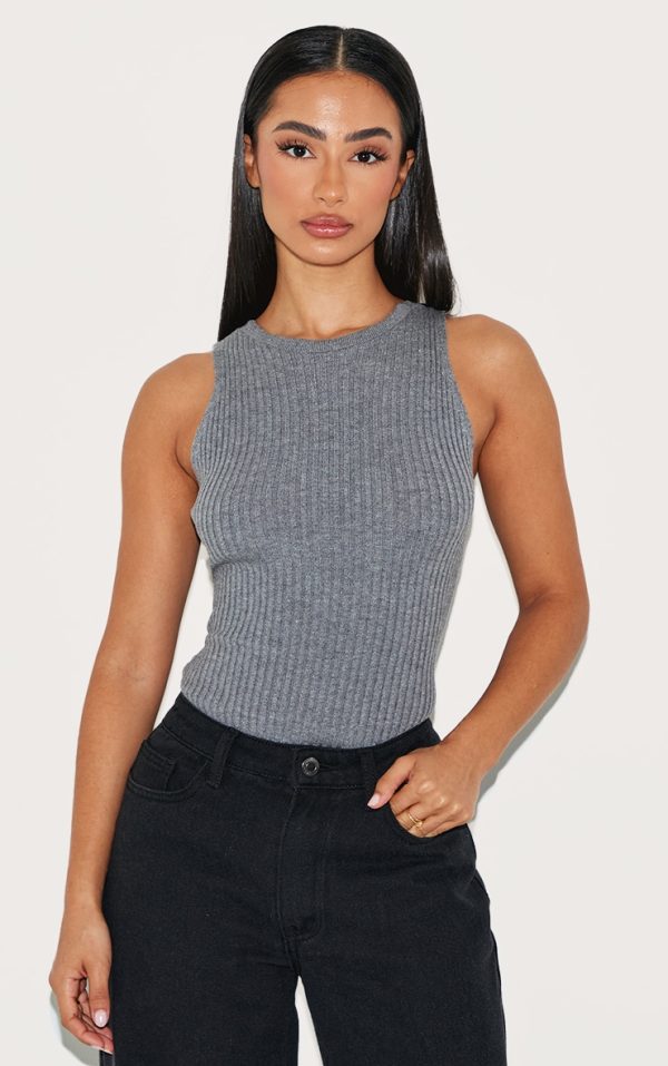 Petite Charcoal Knitted Tie Back Bodysuit